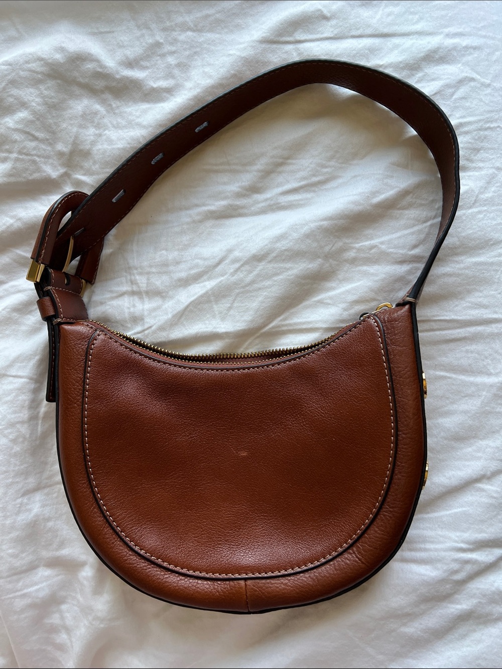Fossil Brown Leather Crossbody with Gold Hardware